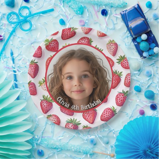 Strawberry Custom Foto and name Paper Plate Pappteller (Party)