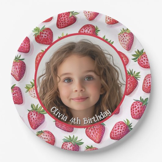 Strawberry Custom Foto and name Paper Plate Pappteller (Vorderseite)