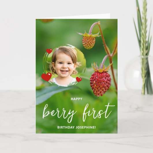 Strawberry Custom Foto Happy Berry Erster Geburtst Karte (Vorderseite)