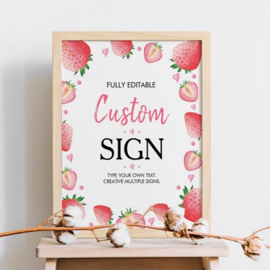 Strawberry Custom Table Sign Berry Sweet Poster