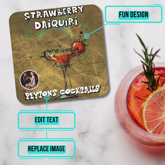 Strawberry Daiquiri Cocktail Party Rechteckiger Pappuntersetzer