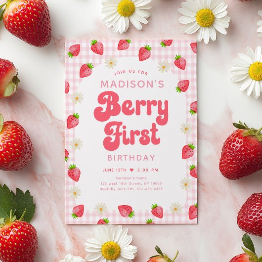 Strawberry Daisy Berry Erster Geburtstag Einladung