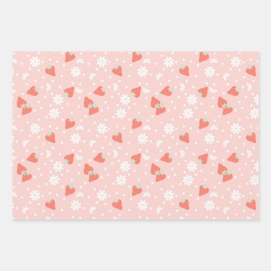 Strawberry Daisy Berry Sweet Birthday Party Geschenkpapier Set (Vorderseite)