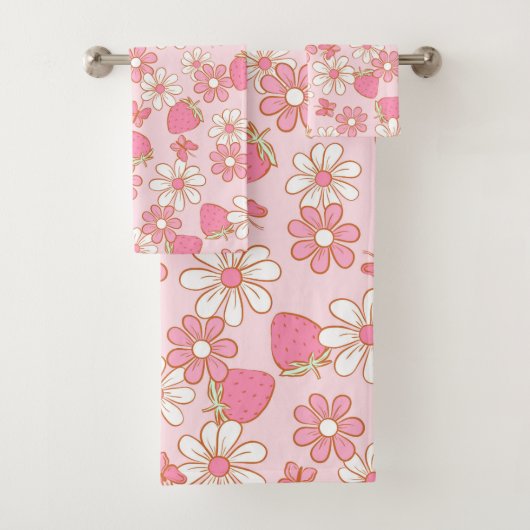 Strawberry Daisy Pattern Badhandtuch Set (Insitu)
