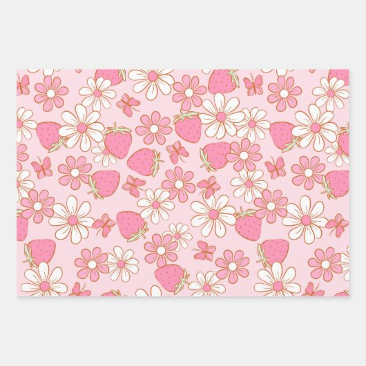 Strawberry Daisy Pattern Geschenkpapier Set (Vorderseite 2)
