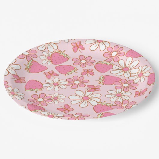 Strawberry Daisy Pattern Pappteller (Schrägansicht)