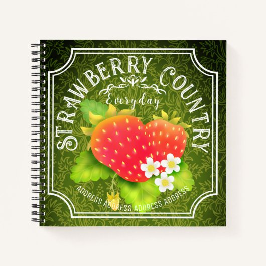 Strawberry Dark Green Frame Notebook Notizblock (Vorderseite)