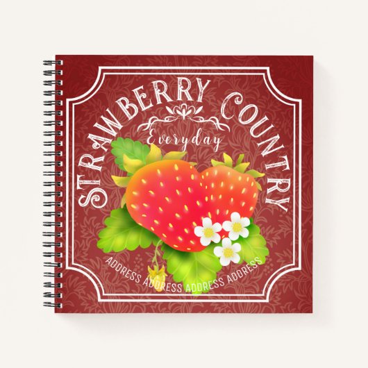 Strawberry Dark Red Frame Notebook Notizblock (Vorderseite)