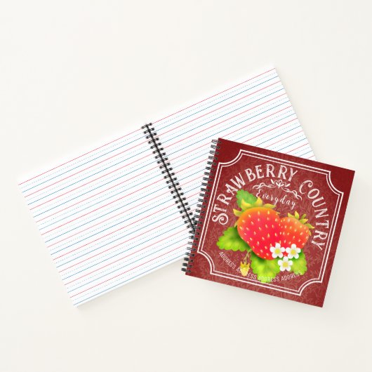 Strawberry Dark Red Frame Notebook Notizblock (Innenseite)
