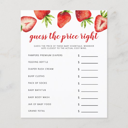 Strawberry das preisgerechte Baby-Duschspiel (Vorderseite)