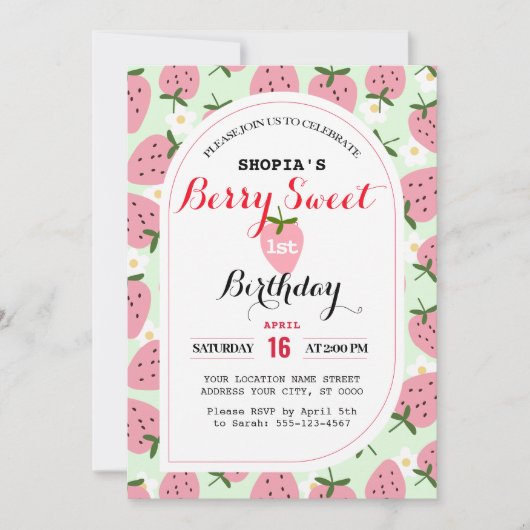 Strawberry Delight Erster Geburtstag Einladung (Vorderseite)