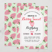 Strawberry Delight Erster Geburtstag Einladung (Vorne/Hinten)