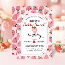 Strawberry Delight Erster Geburtstag Einladung