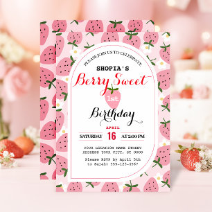 Strawberry Delight Erster Geburtstag Einladung