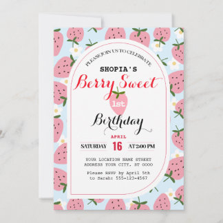Strawberry Delight Erster Geburtstag Einladung