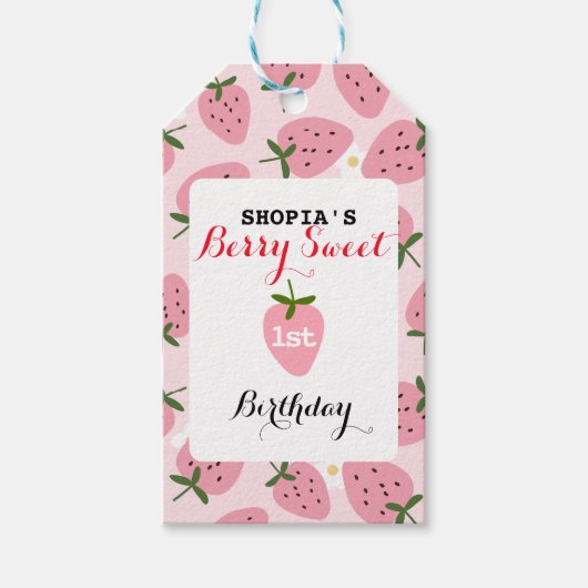 Strawberry Delight Erster Geburtstag Geschenkanhänger (Vorderseite)