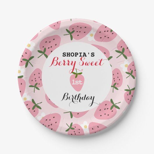 Strawberry Delight Erster Geburtstag Pappteller (Vorderseite)