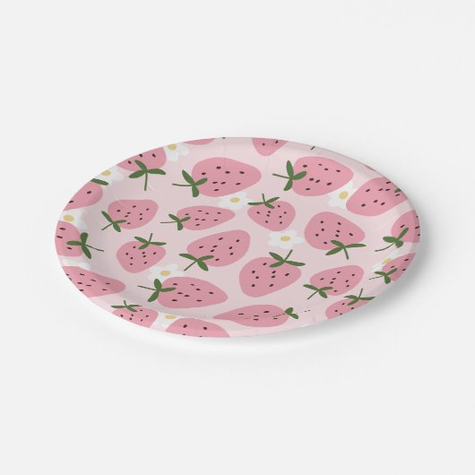 Strawberry Delight Erster Geburtstag Pappteller (Schrägansicht)