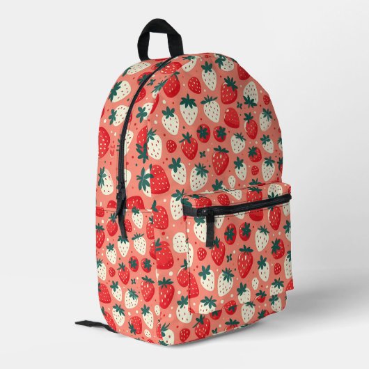 Strawberry Delight Pattern Bedruckter Rucksack (Rückseitige Ecke links)