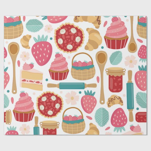 Strawberry Delight Pattern Geschenkpapier (Flach)