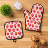 Strawberry Delight Pattern Ofenhandschuh & Topflappen-Set (Oben Unten)