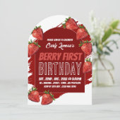 Strawberry Design, Berry Erster Geburtstag Einladu Einladung (Stehend Vorderseite)