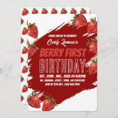Strawberry Design, Berry First Birthday Einladung (Vorne/Hinten)