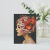 Strawberry Dessert Woman Collage Postkarte (Stehend Vorderseite)