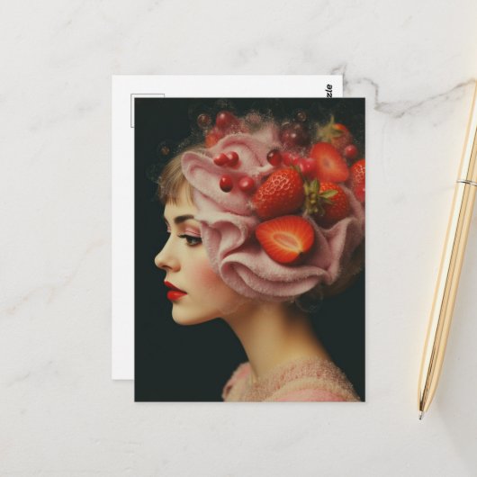 Strawberry Dessert Woman Collage Postkarte (Vorderseite/Rückseite Beispiel)