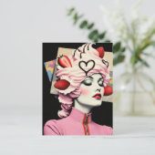Strawberry Dessert Woman Mixed Media Collage Postkarte (Stehend Vorderseite)