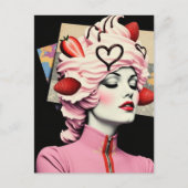 Strawberry Dessert Woman Mixed Media Collage Postkarte (Vorderseite)