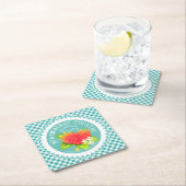 Strawberry Doilies Aquamarin Gingham Rechteckiger Pappuntersetzer (Vor Ort)