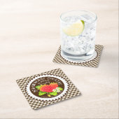 Strawberry Doilies Brown Gingham Rechteckiger Pappuntersetzer (Vor Ort)