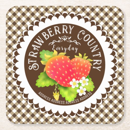 Strawberry Doilies Brown Gingham Rechteckiger Pappuntersetzer (Vorderseite)
