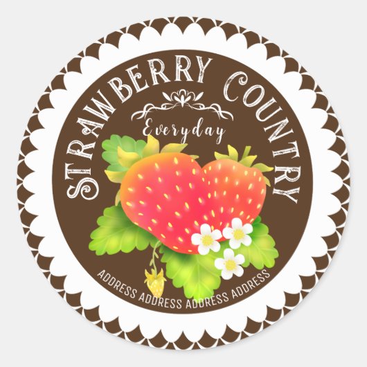 Strawberry Doilies Brown Runder Aufkleber (Vorderseite)