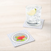 Strawberry Doilies Gray Kariert Rechteckiger Pappuntersetzer (Vor Ort)