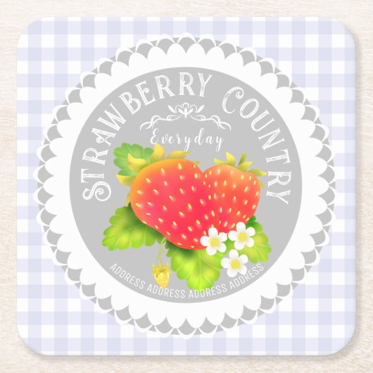 Strawberry Doilies Gray Kariert Rechteckiger Pappuntersetzer (Vorderseite)