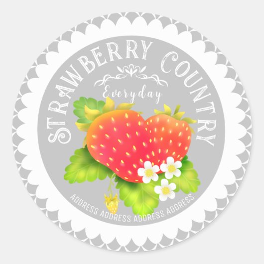 Strawberry Doilies Gray Runder Aufkleber (Vorderseite)