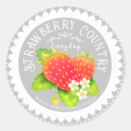 Strawberry Doilies Gray Runder Aufkleber