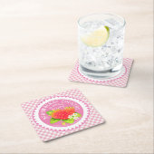 Strawberry Doilies Pink Gingham Rechteckiger Pappuntersetzer (Vor Ort)
