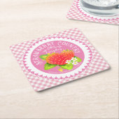 Strawberry Doilies Pink Gingham Rechteckiger Pappuntersetzer (angewinkelt)