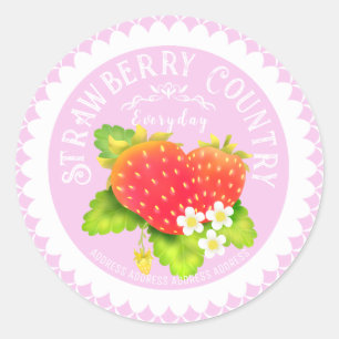 Strawberry Doilies Pink Runder Aufkleber