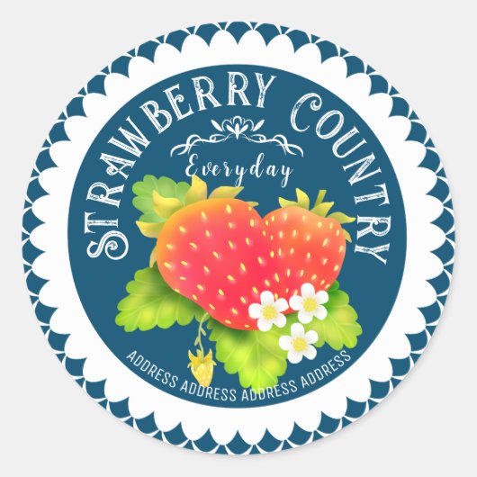 Strawberry Doilies Turquoise Runder Aufkleber (Vorderseite)