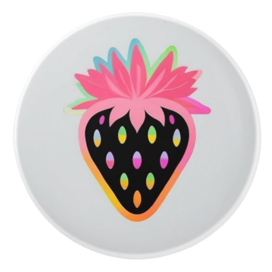 Strawberry Door Pull in Neon and Black Keramikknauf (Vorderseite)