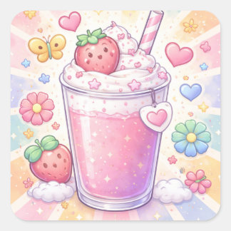 Strawberry Dreams Milkshake Quadratischer Aufkleber