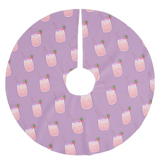 Strawberry Drink Niedlich Kawaii Pixel Girly Pink Polyester Weihnachtsbaumdecke (Vorderseite)