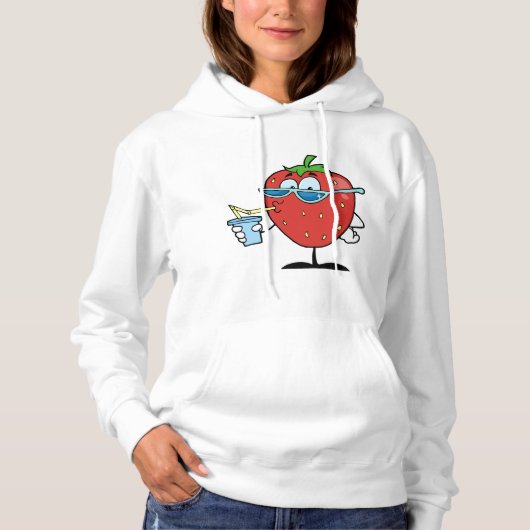 Strawberry Drinking Womens Hoodie (Vorderseite)
