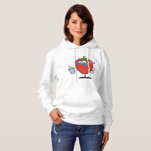 Strawberry Drinking Womens Hoodie (Vorne ganz)