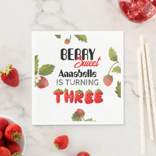 Strawberry Dritter Geburtstag Serviette