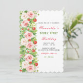 Strawberry Einladung zum ersten Geburtstag (Stehend Vorderseite)